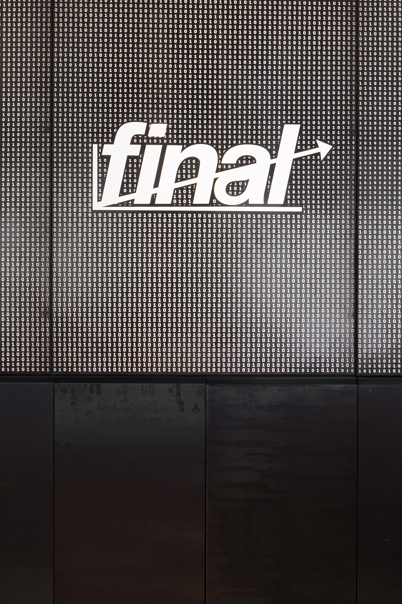 The Final wordmark glowing against the warm backlit binary field.